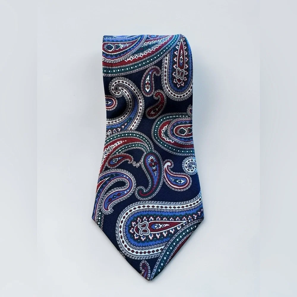 Brooks Brothers Makers Navy Blue Paisley 100% Silk Tie Made In The USA 58.5”